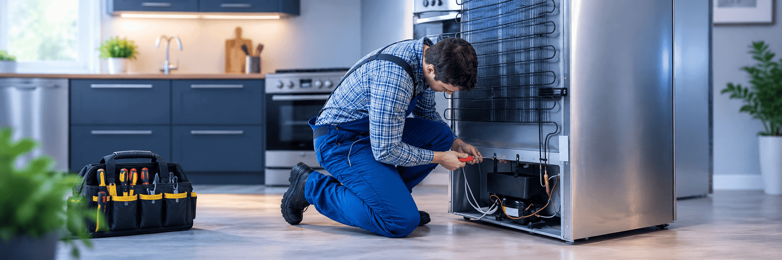 Technician servicing a refrigerator in Green Bay