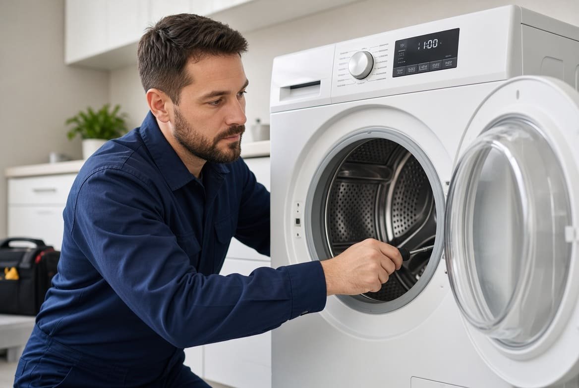 Technician servicing a dryer in Green Bay