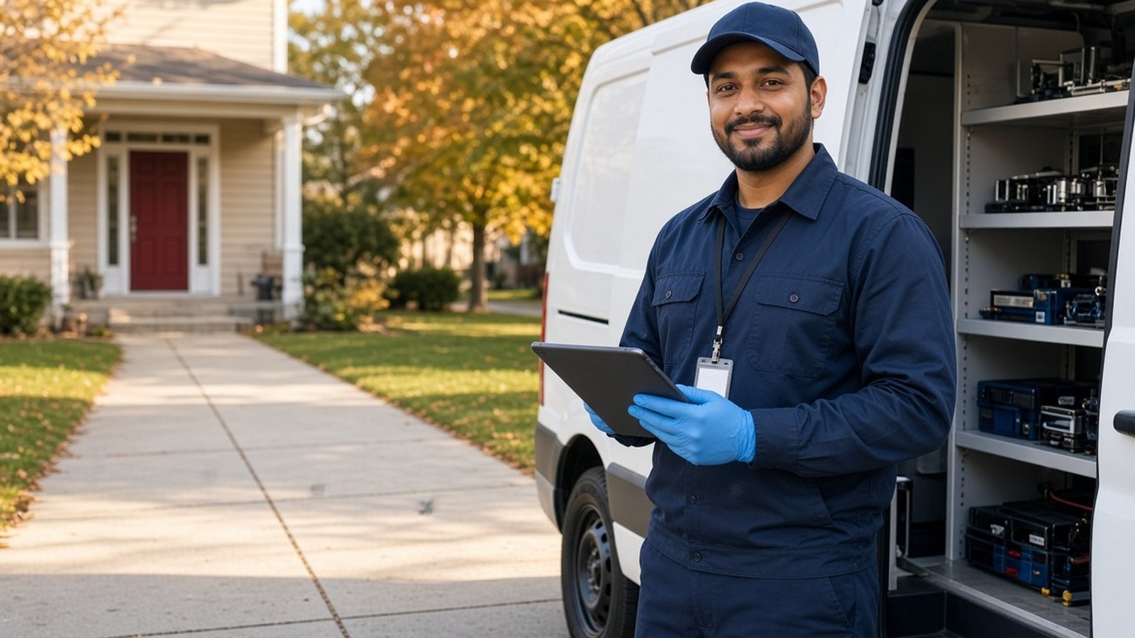 Technician repairing an appliance in a Green Bay home